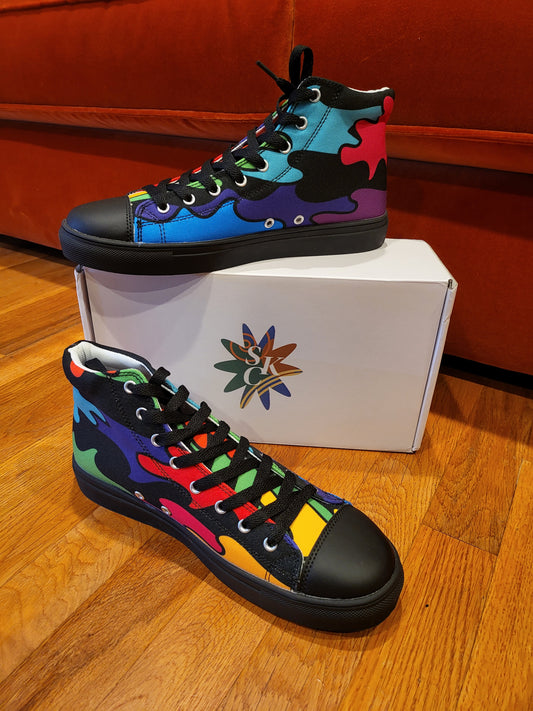 skcreations llc, sharon a. keyser, sneakers, new dawn, wearable art, original design, fashion designer, high tops, men's sneakers, men's shoes, sneakersheads