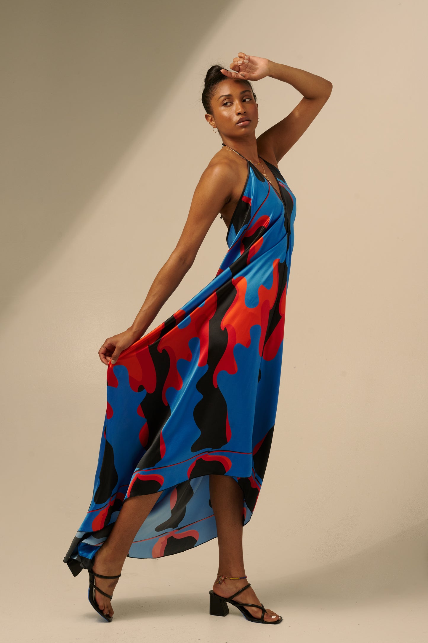 skcreations llc, the sharon keyser collection, new dawn, halter neck dress, backless dress, silk dress, new york fashion week, sharon a. keyser, fashion, style, fashion designer, wearable art, surface design