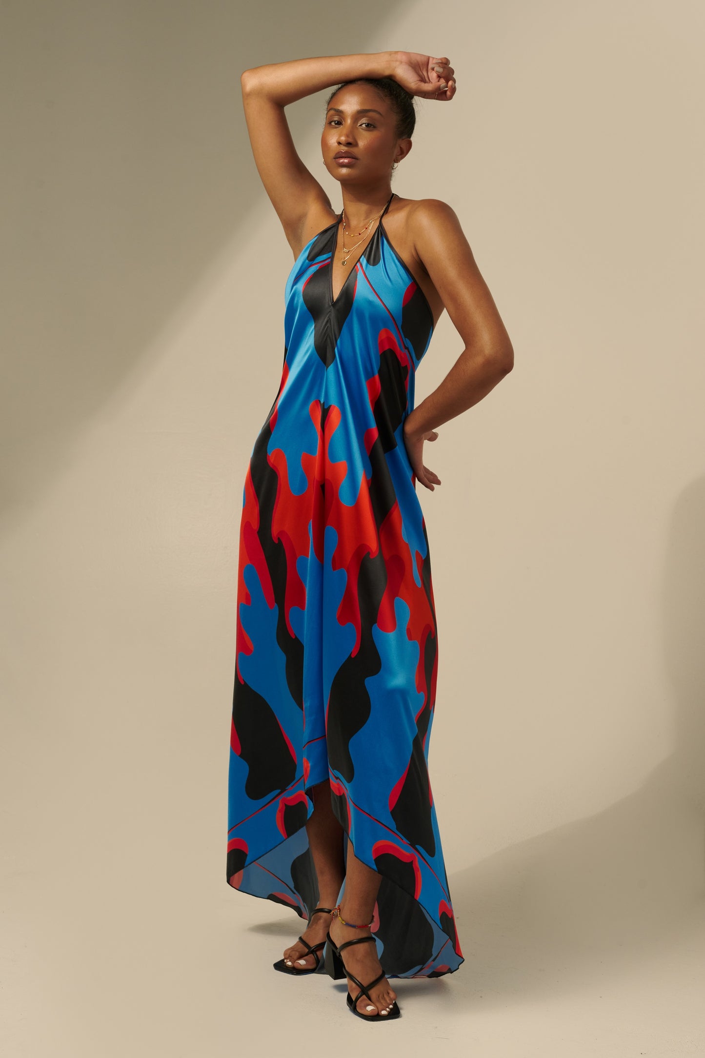 skcreations llc, the sharon keyser collection, new dawn, halter neck dress, backless dress, silk dress, new york fashion week, sharon a. keyser, fashion, style, fashion designer, wearable art, surface design