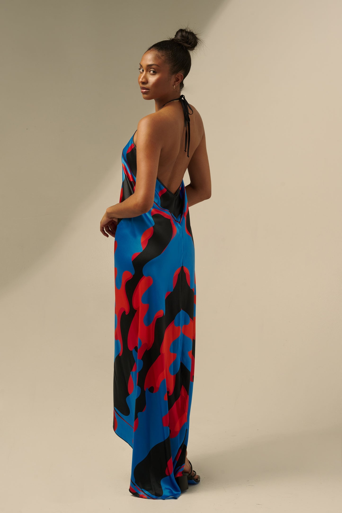 skcreations llc, the sharon keyser collection, new dawn, halter neck dress, backless dress, silk dress, new york fashion week, sharon a. keyser, fashion, style, fashion designer, wearable art, surface design