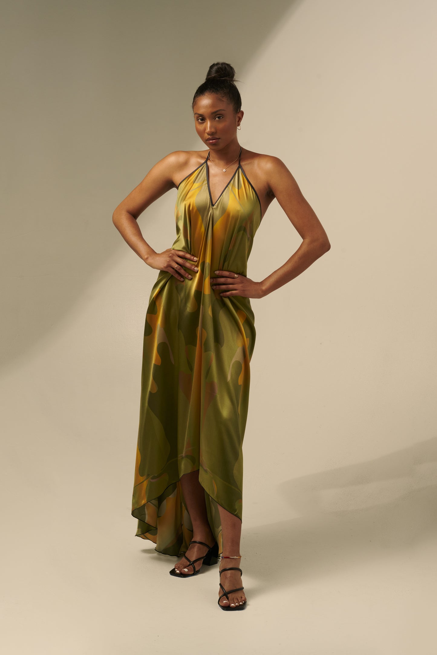 skcreations llc, the sharon keyser collection, new dawn, halter neck dress, backless dress, silk dress, new york fashion week, sharon a. keyser, fashion, style, fashion designer, wearable art, surface design