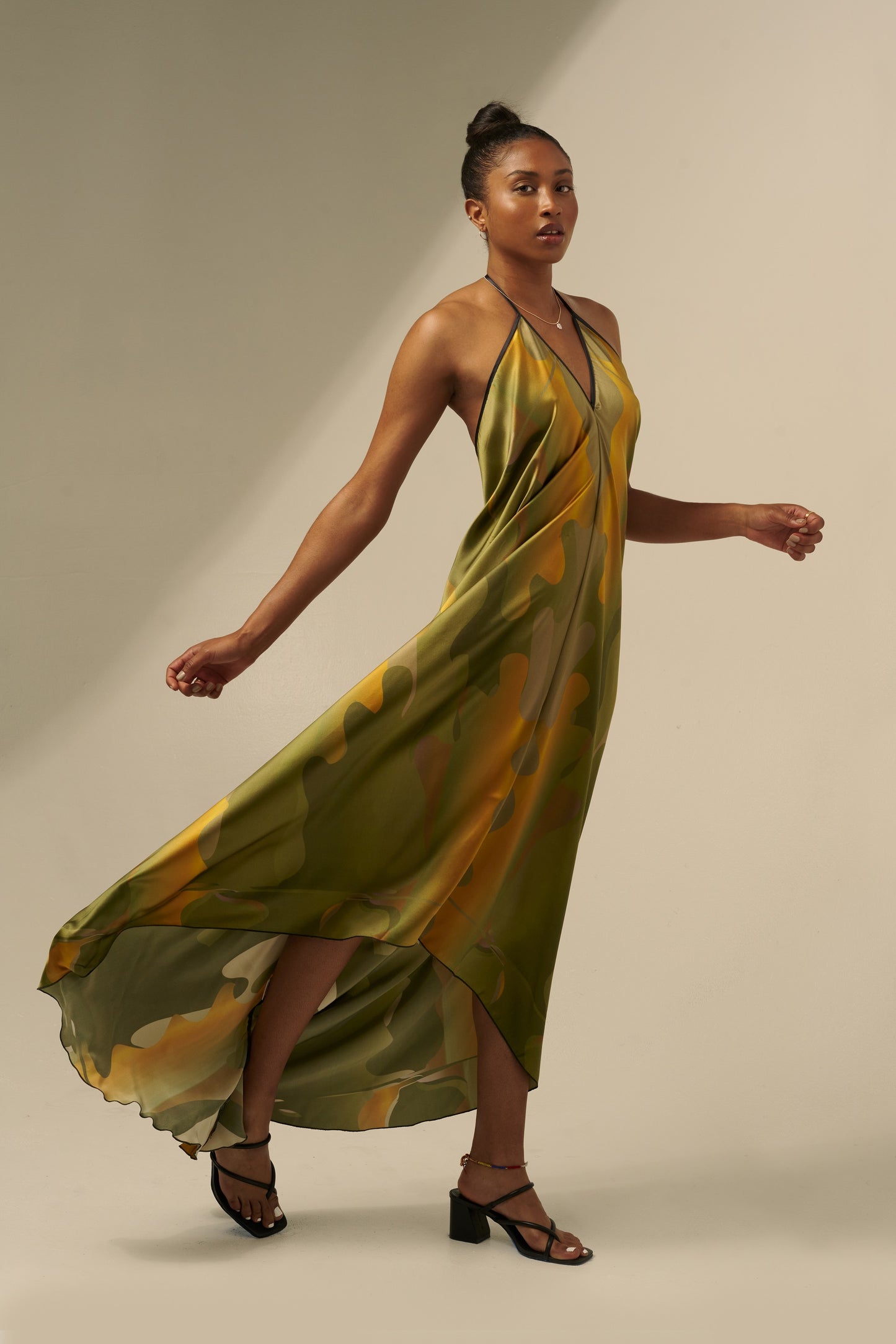 skcreations llc, the sharon keyser collection, new dawn, halter neck dress, backless dress, silk dress, new york fashion week, sharon a. keyser, fashion, style, fashion designer, wearable art, surface design