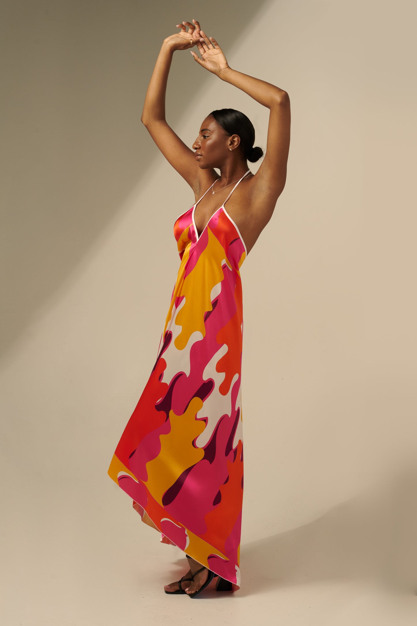 skcreations llc, the sharon keyser collection, new dawn, halter neck dress, backless dress, silk dress, new york fashion week, sharon a. keyser, fashion, style, fashion designer, wearable art, surface design