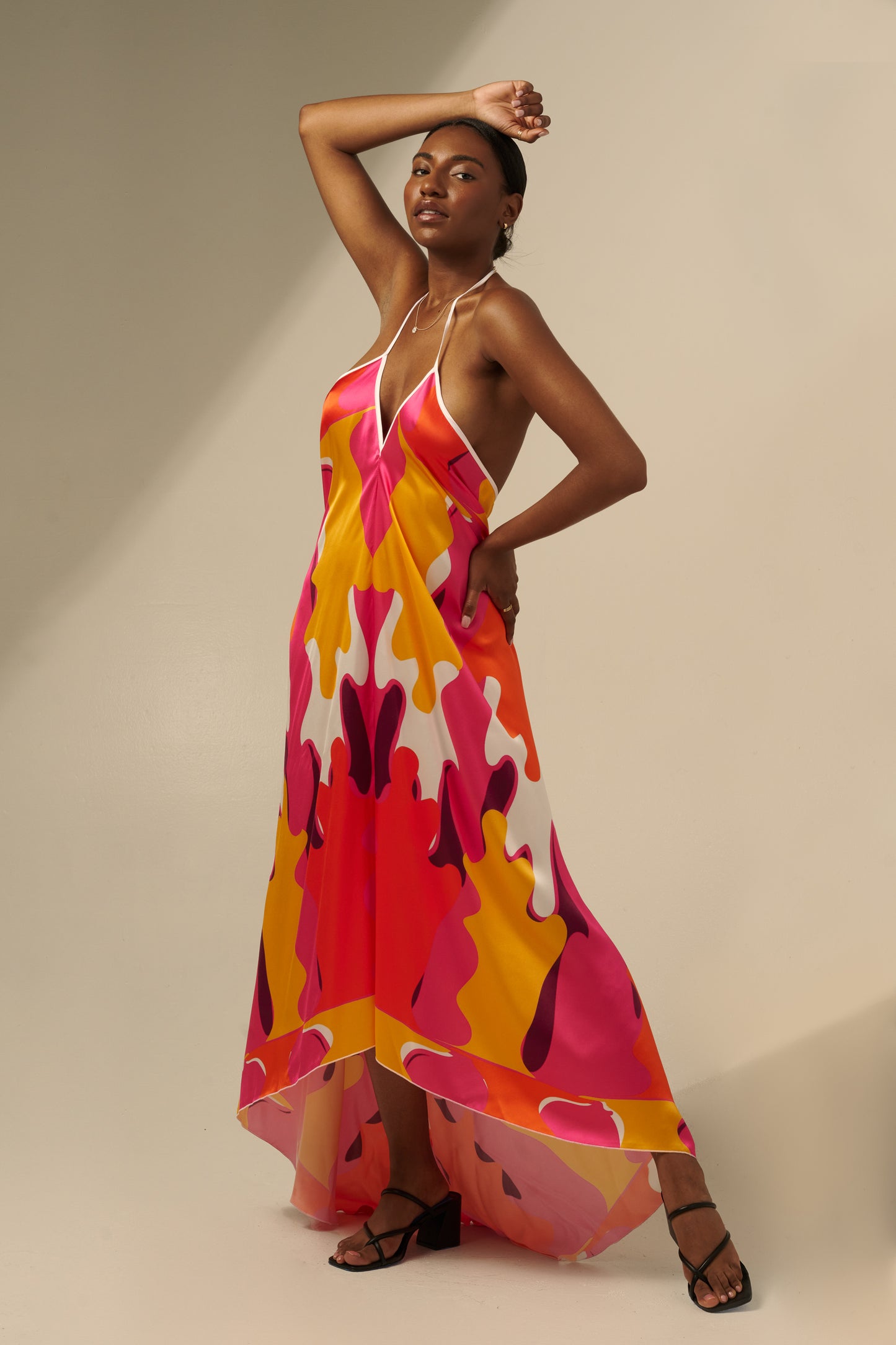 skcreations llc, the sharon keyser collection, new dawn, halter neck dress, backless dress, silk dress, new york fashion week, sharon a. keyser, fashion, style, fashion designer, wearable art, surface design