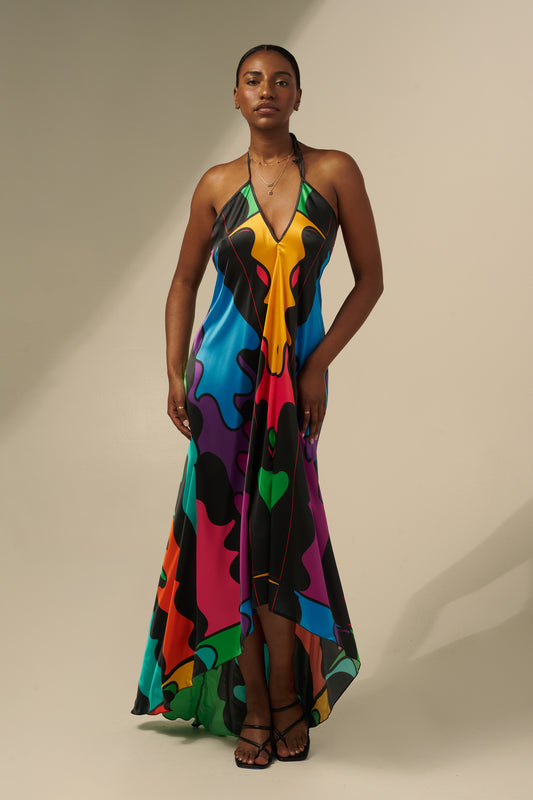 skcreations llc, the sharon keyser collection, new dawn, halter neck dress, backless dress, silk dress, new york fashion week, sharon a. keyser, fashion, style, fashion designer, wearable art, surface design