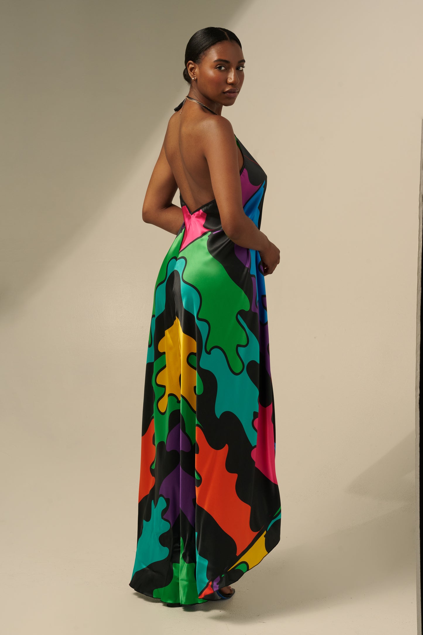 skcreations llc, the sharon keyser collection, new dawn, halter neck dress, backless dress, silk dress, new york fashion week, sharon a. keyser, fashion, style, fashion designer, wearable art, surface design