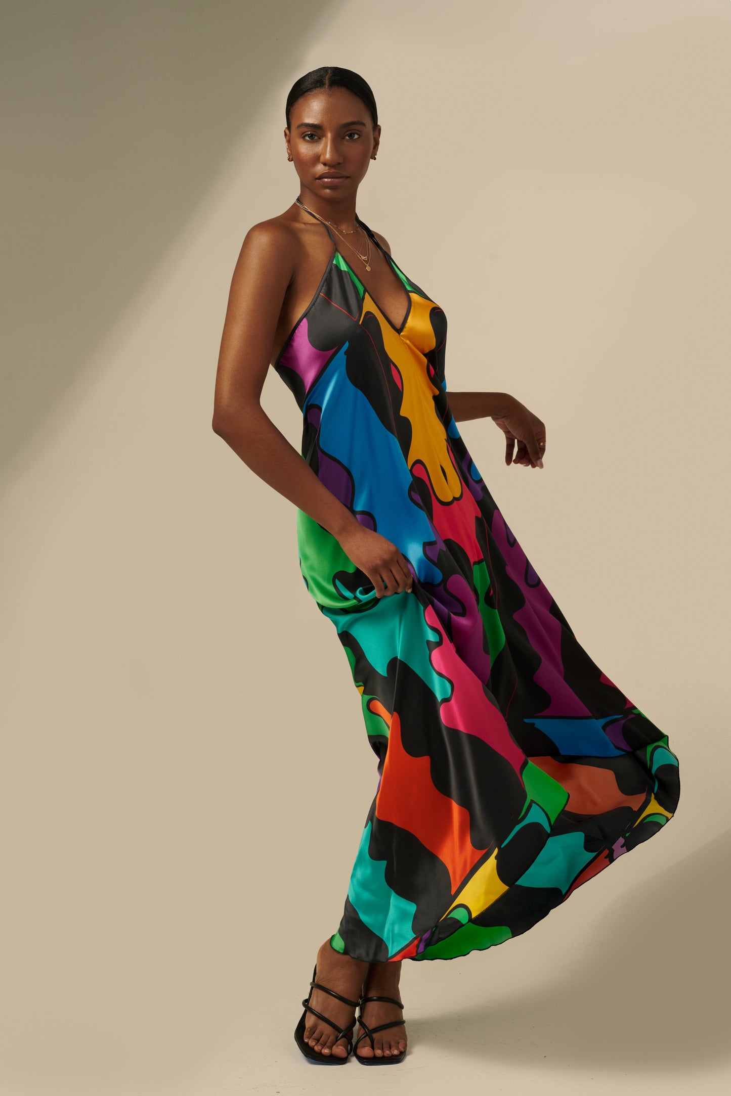 skcreations llc, the sharon keyser collection, new dawn, halter neck dress, backless dress, silk dress, new york fashion week, sharon a. keyser, fashion, style, fashion designer, wearable art, surface design