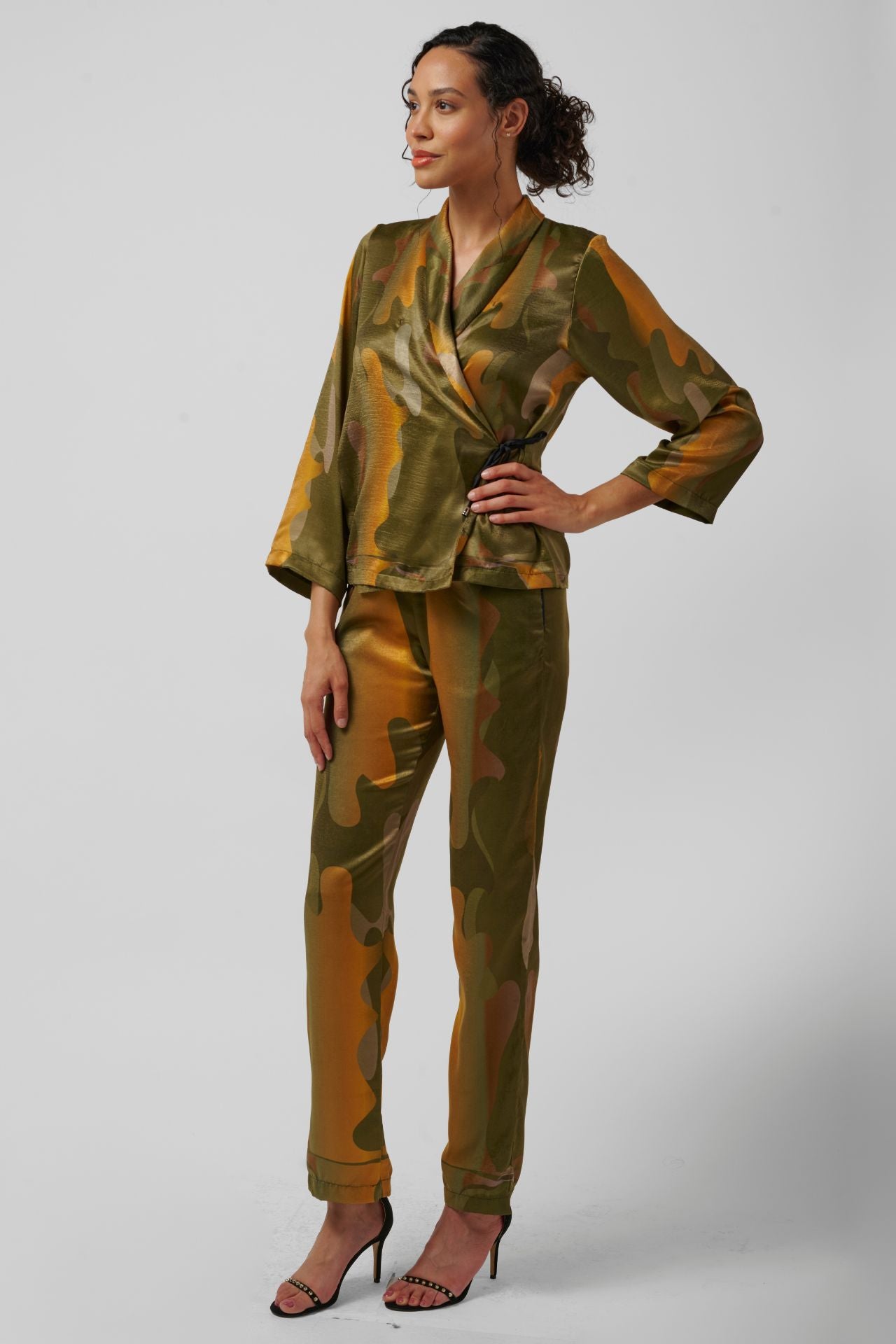 The Sharon Keyser Collection - New Dawn 2 Velvet Satin Wrap Blazer and Pants