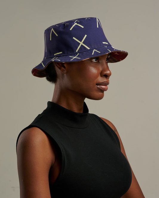 Indigo Pattern 1/Mud Cloth Pattern 1 Unisex Reversible Bucket Hat