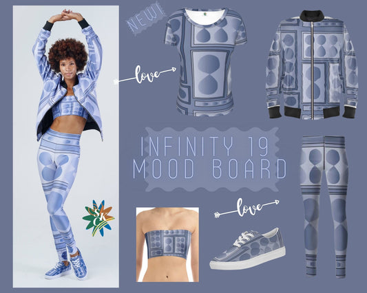 mood board, infinity collection, skcreations llc, sharon a. keyser, fashion, fashion design, athleisure wear, activewear, blue, wearable art, nyfw collection, ss2023 collection