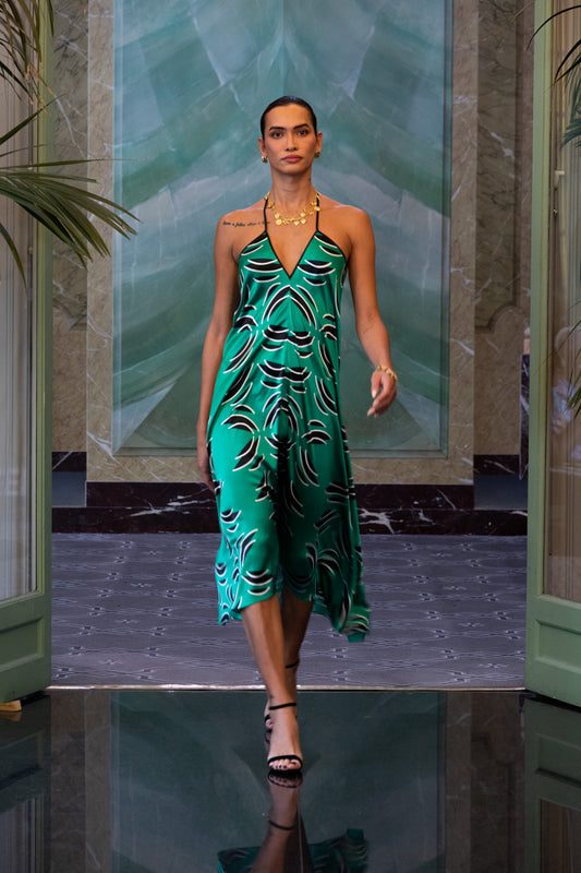 Island Vibes Green Halter Neck Backless Dress