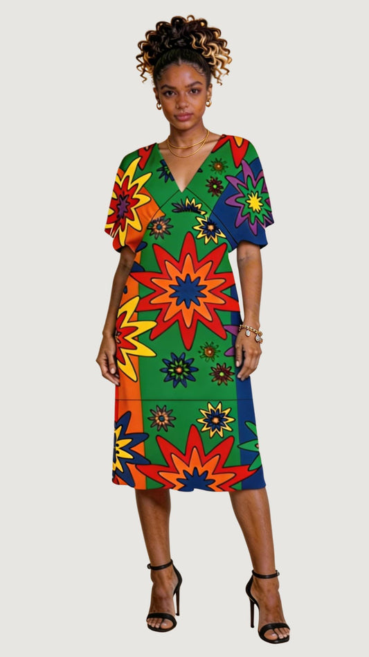 Blooming Happy - Vibrant Flowy Sleeves Dress