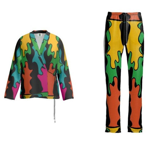 The Sharon Keyser Collection - New Dawn 4 Velvet Satin Wrap Blazer and Pants