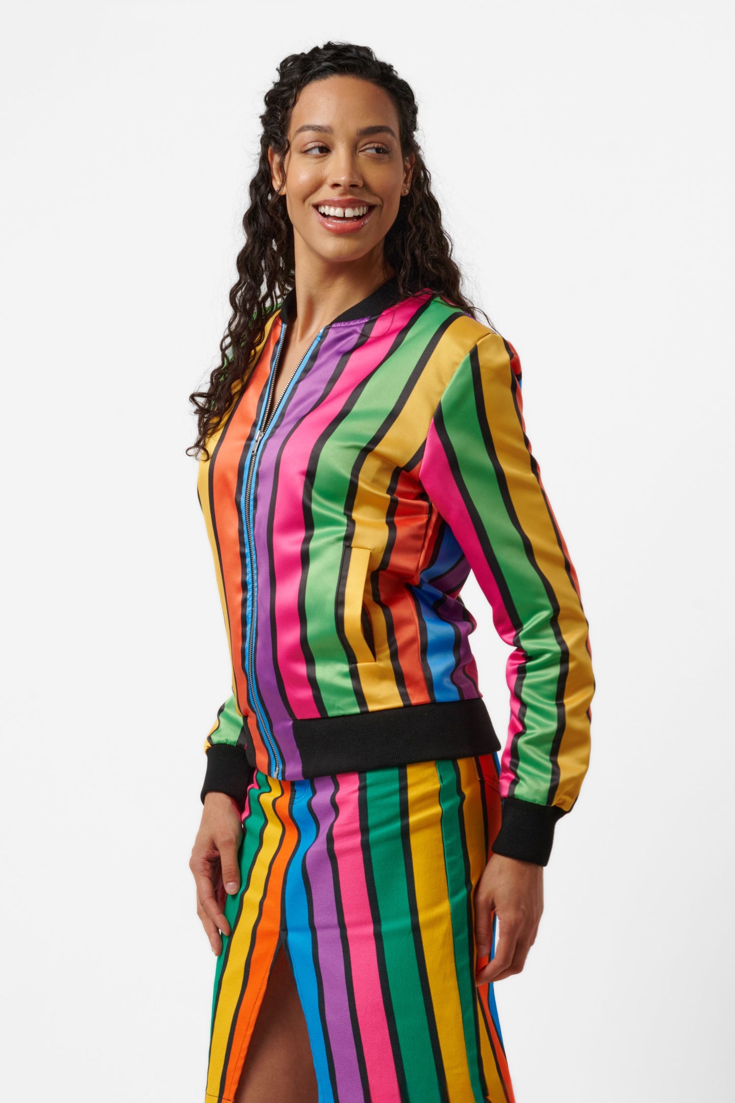 The Sharon Keyser Collection - Good Vibes Satin Bomber Jacket