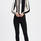 Stripes Half-Zip Top in Beige, Black, and White