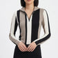 Stripes Half-Zip Top in Beige, Black, and White