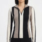 Stripes Half-Zip Top in Beige, Black, and White
