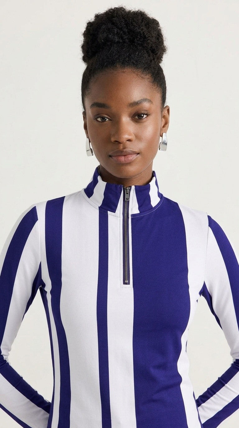 Stripes Half-Zip Top in Blue and White