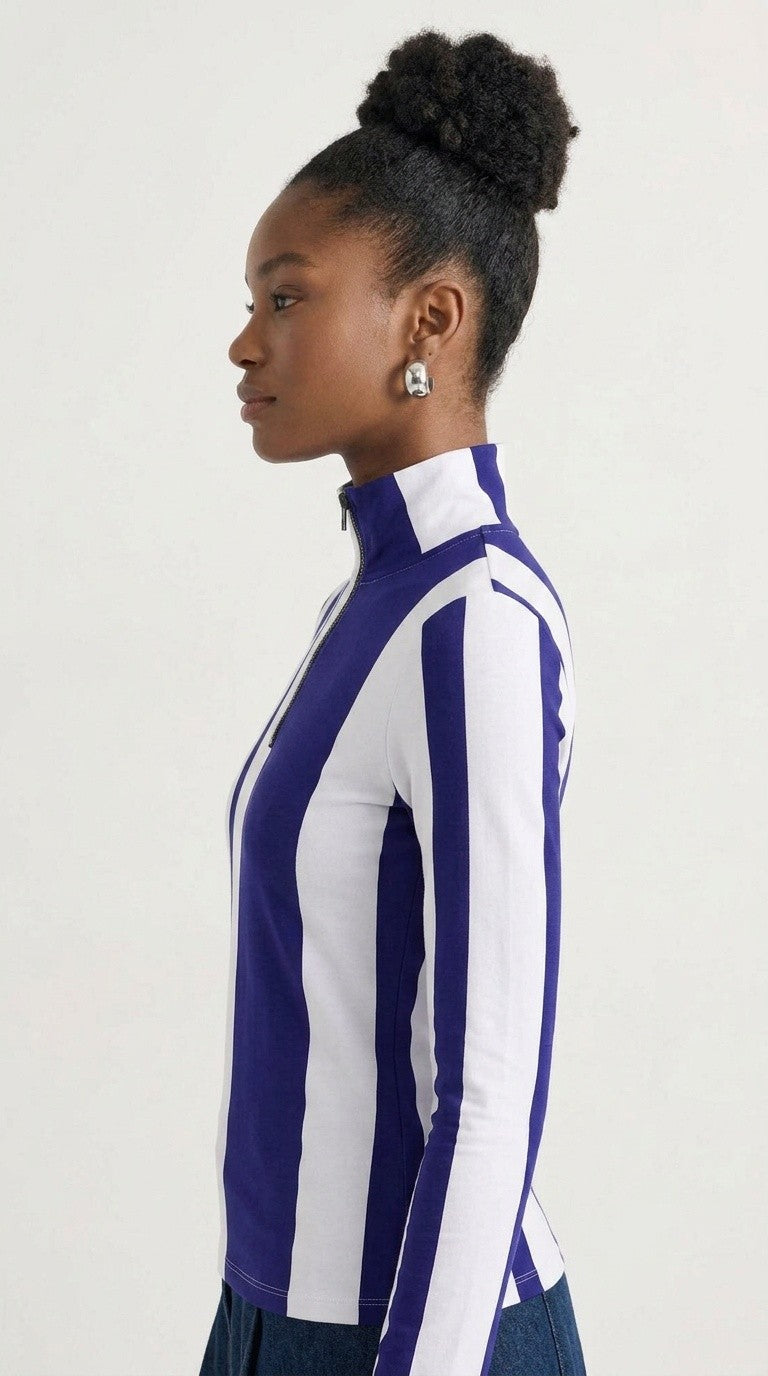 Stripes Half-Zip Top in Blue and White