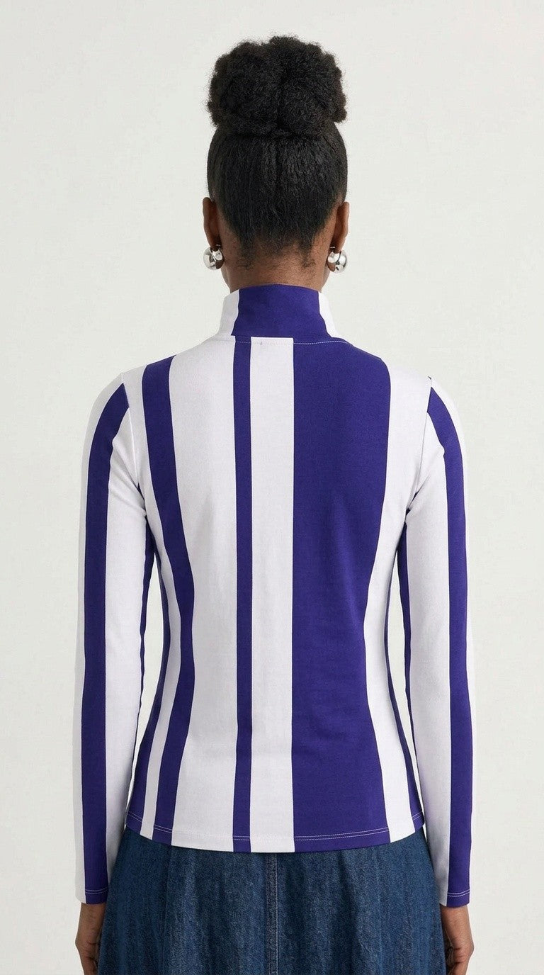 Stripes Half-Zip Top in Blue and White