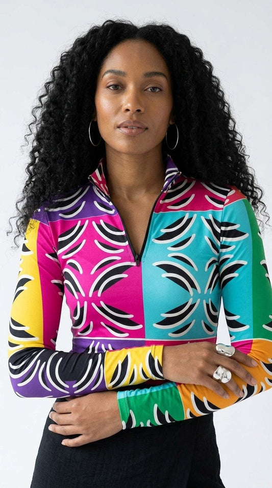 Island Vibes Collage Half-Zip Top