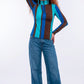 Stripes Half-Zip Top in Chocolate Brown and Light Blue