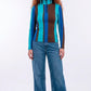 Stripes Half-Zip Top in Chocolate Brown and Light Blue
