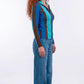 Stripes Half-Zip Top in Chocolate Brown and Light Blue
