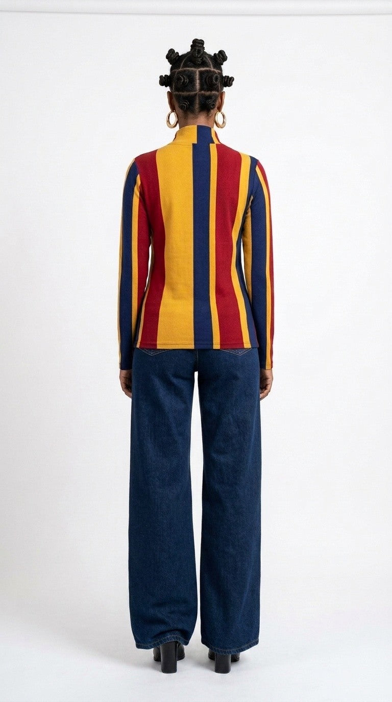 Stripes Half-Zip Top in Navy, Gold, and Scarlet