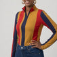 Stripes Half-Zip Top in Navy, Gold, and Scarlet