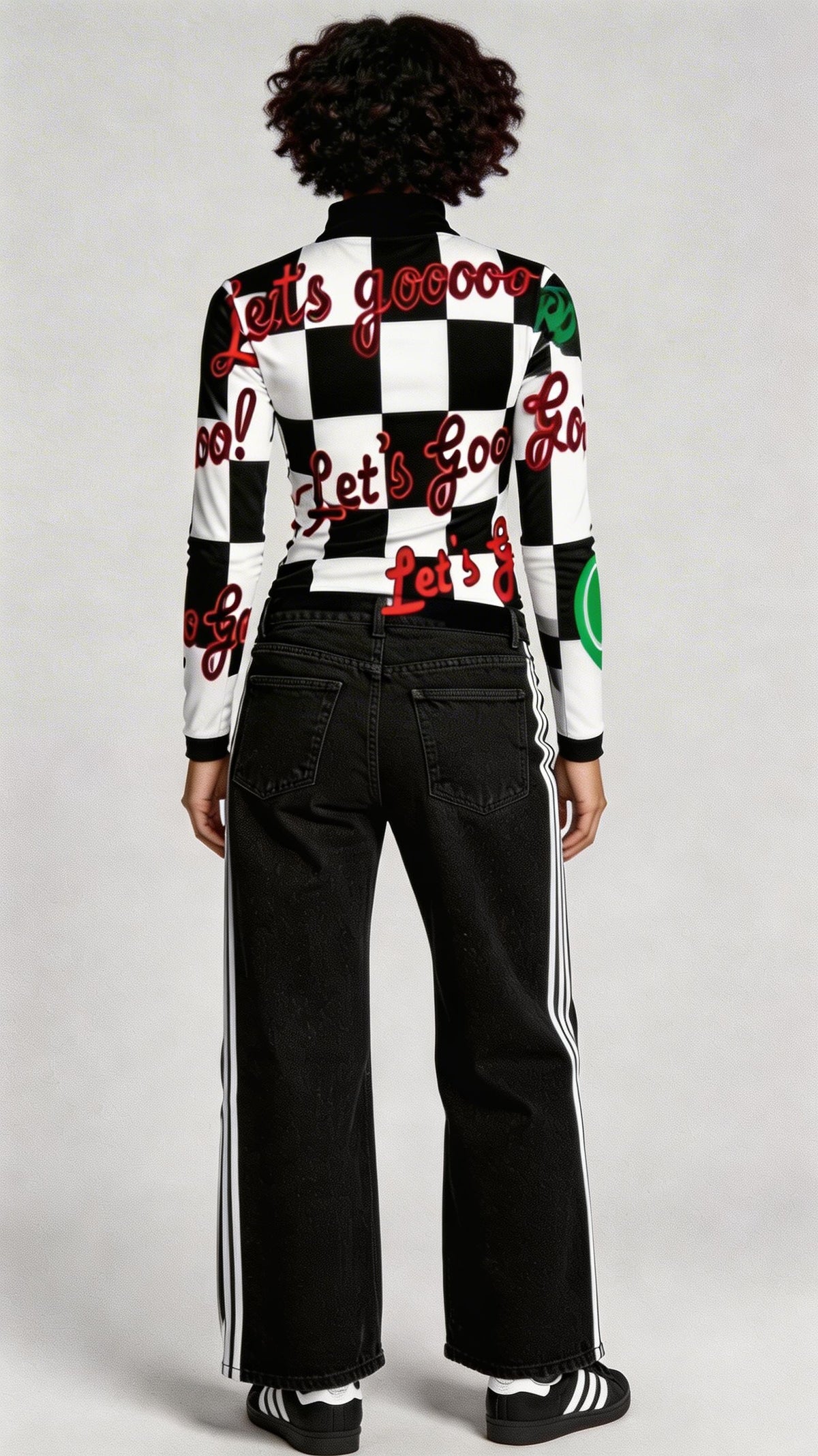 Let's Gooo! Black and White Half-Zip Top