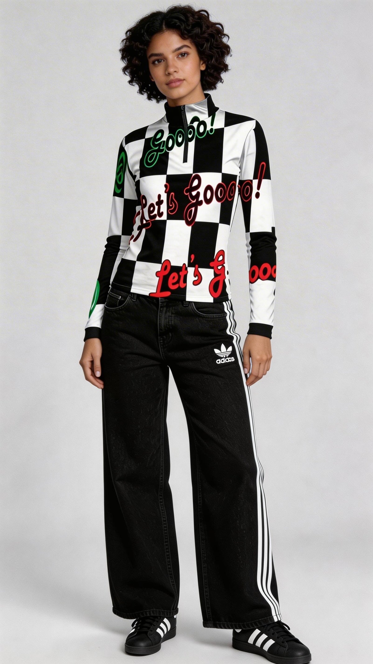 Let's Gooo! Black and White Half-Zip Top