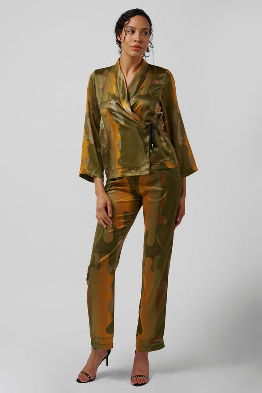 The Sharon Keyser Collection - New Dawn 2 Velvet Satin Wrap Blazer and Pants