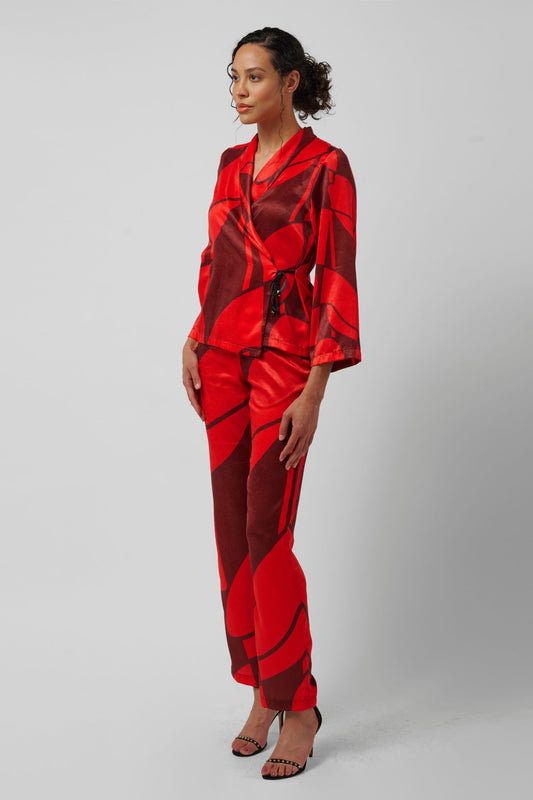 The Sharon Keyser Collection - Red Carpet Velvet Satin Wrap Blazer and Pants