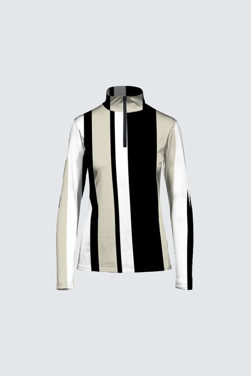 Stripes Half-Zip Top in Beige, Black, and White