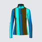 Stripes Half-Zip Top in Chocolate Brown and Light Blue