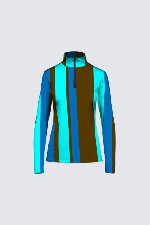Stripes Half-Zip Top in Chocolate Brown and Light Blue