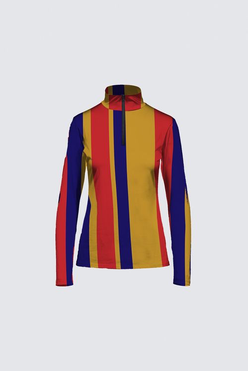 Stripes Half-Zip Top in Navy, Gold, and Scarlet