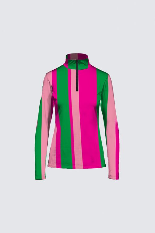 Stripes Half-Zip Top in Pink and Green