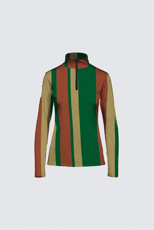 Stripes Half-Zip Top in Forest Green, Terra Cotta, and Warm Beige