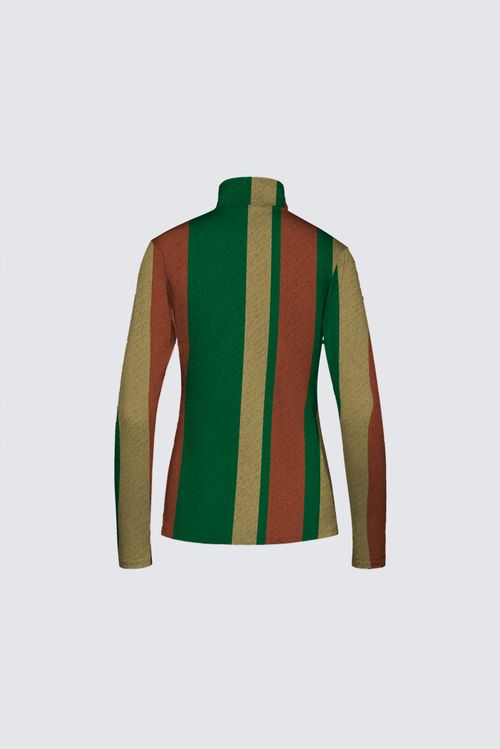 Stripes Half-Zip Top in Forest Green, Terra Cotta, and Warm Beige