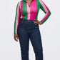 Stripes Half-Zip Top in Pink and Green
