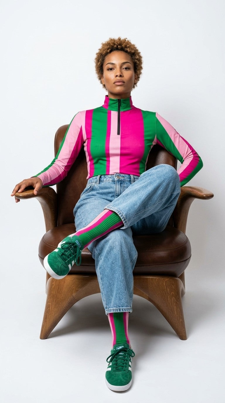 Stripes © Unisex Socks - Pink and Green