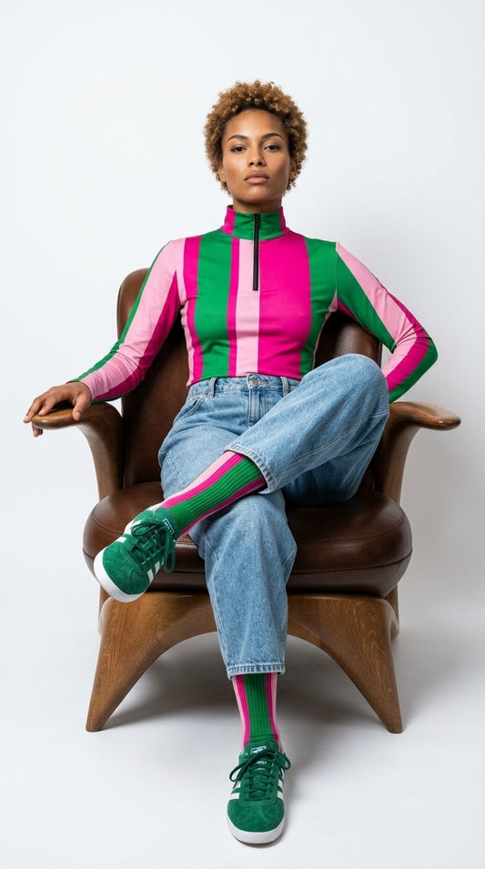 Stripes © Unisex Socks - Pink and Green