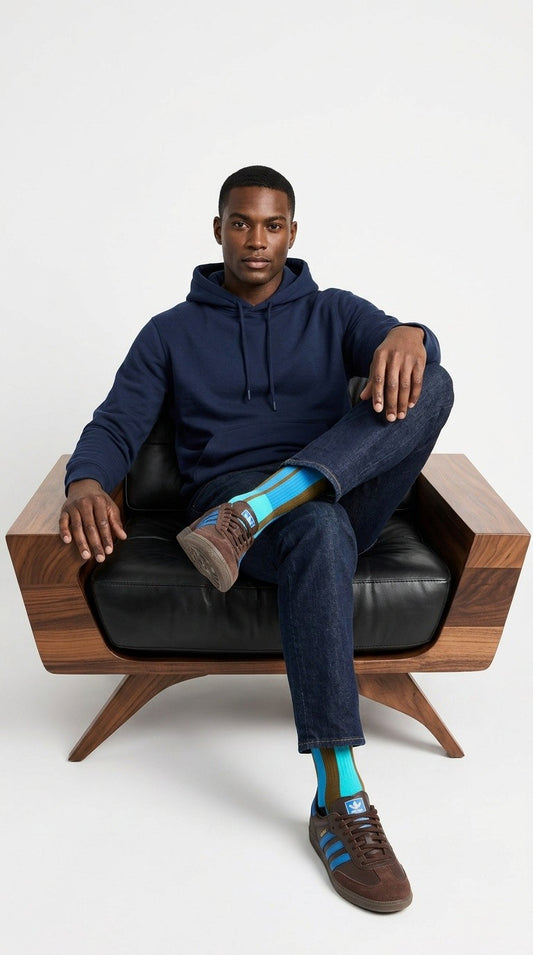 Stripes © Unisex Socks - Chocolate Brown, Light Blue