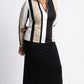 Stripes Half-Zip Top in Beige, Black, and White