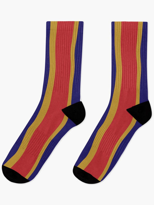Stripes © Unisex Socks - Blue, Gold, and Red