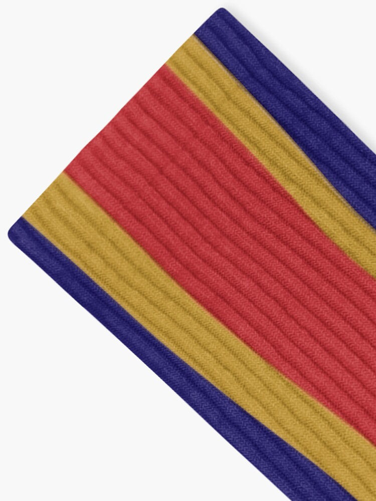 Stripes © Unisex Socks - Blue, Gold, and Red
