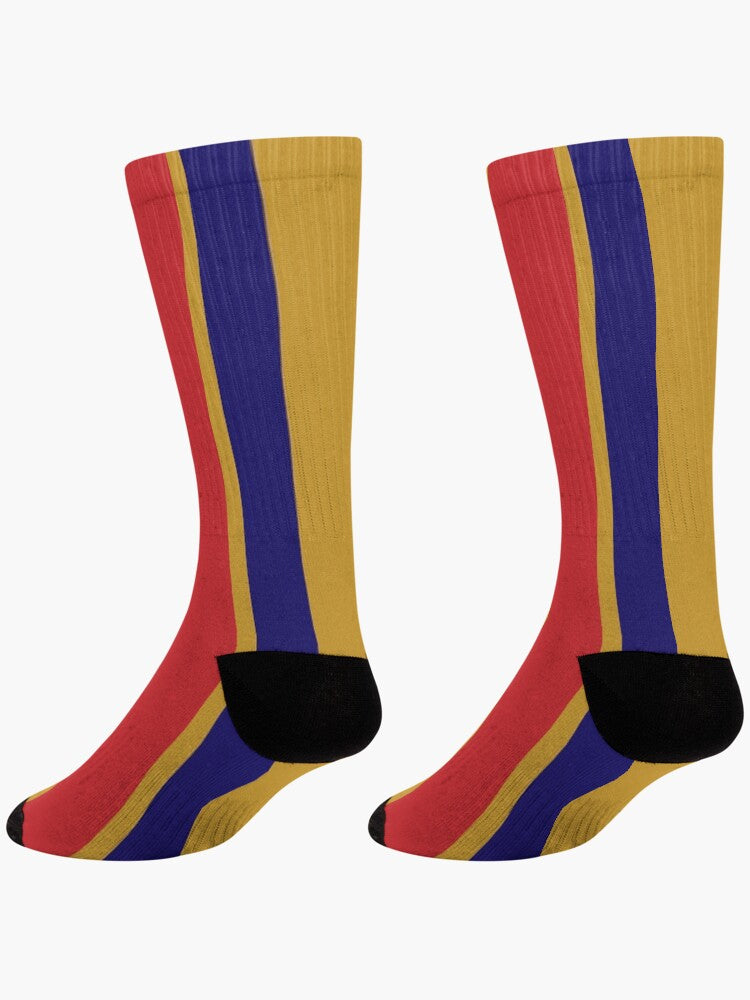 Stripes © Unisex Socks - Blue, Gold, and Red