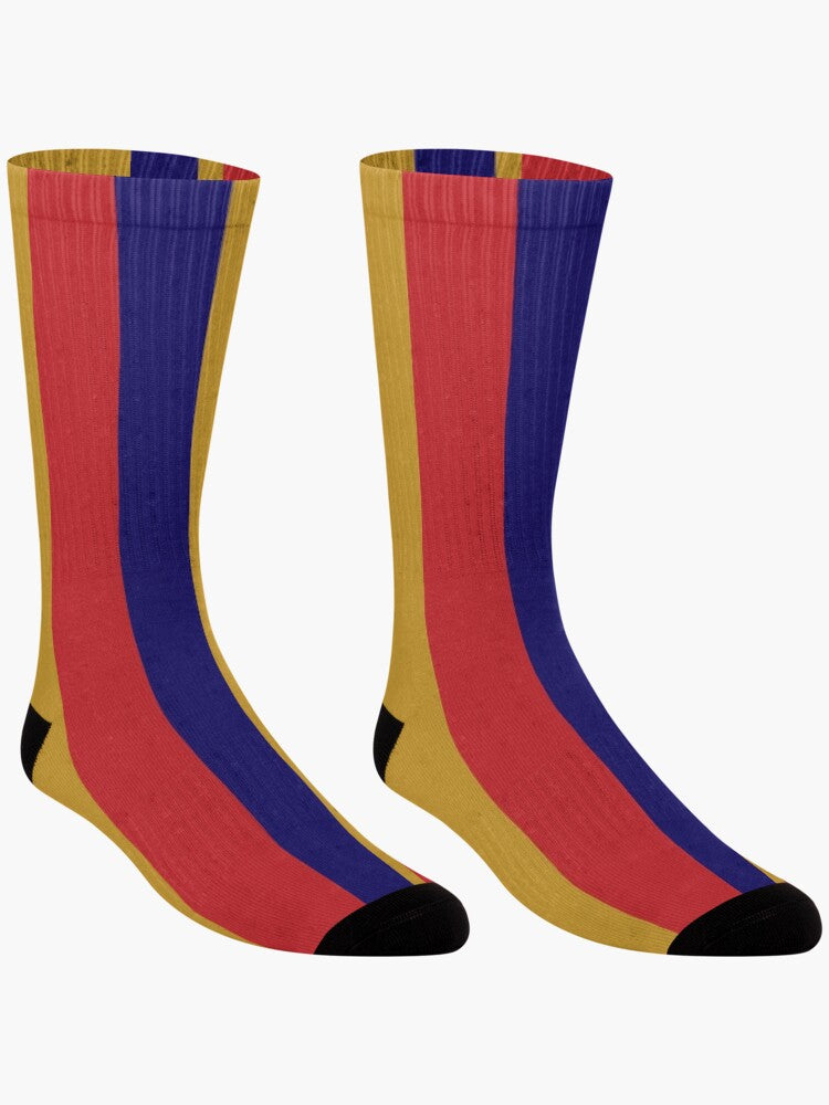 Stripes © Unisex Socks - Blue, Gold, and Red